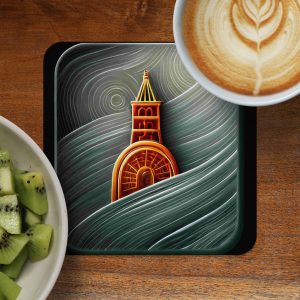 Abstract Tower Above Wave Design Elegant Home Decor Coasters