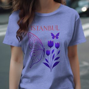 Istanbul Butterfly Tulips Design Unique Patterned T-Shirts