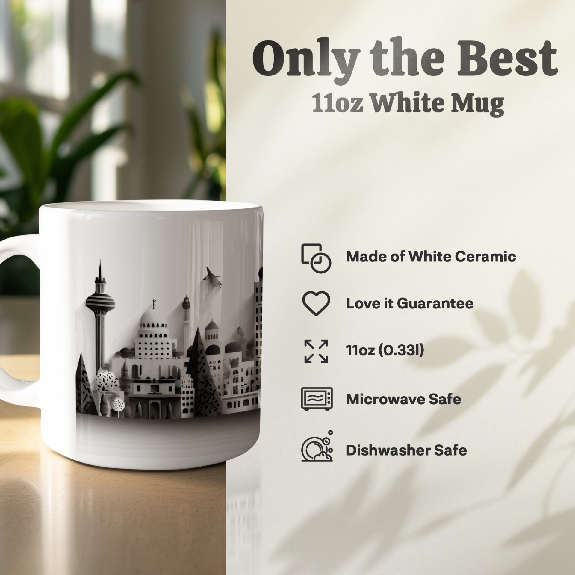A Cityscape Black And White Illustration Design Mugs - Image 6