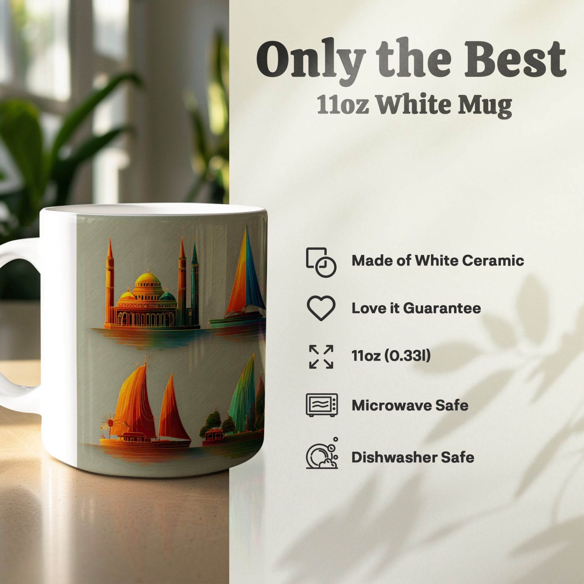 A Vivid Panorama with Boats and Buildings Pattern Mugs - Image 6