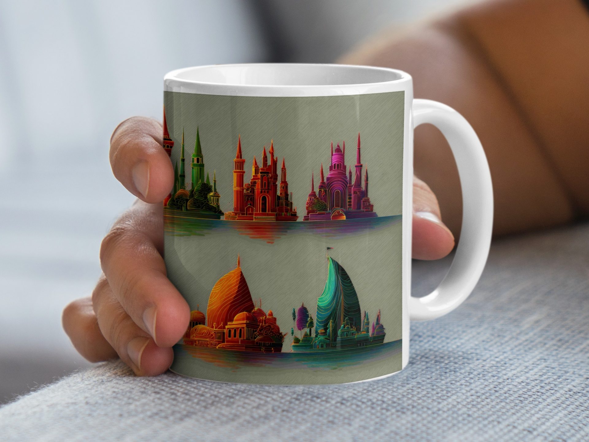 A Vivid Panorama with Boats and Buildings Pattern Mugs - Image 3