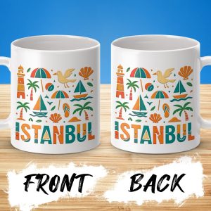 Istanbul Summer Beach and Boat Themed Graphic Design Mugs