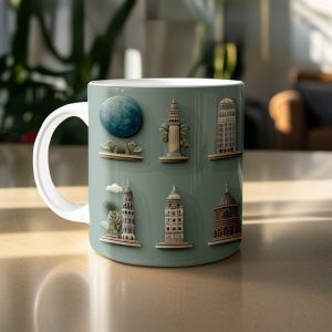 Monuments and Buildings Blue Background Art Design Mugs
