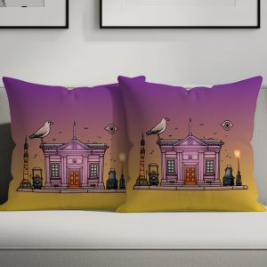 City Buildings With Birds and Eye Floating Art Pillows & Pillow Cases