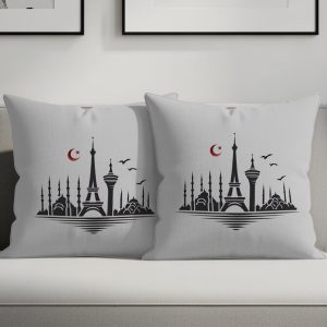 Landmarks Silhouette with Moon Star on Gray Pillows & Pillow Cases