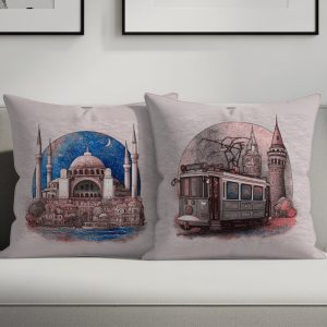Tram and Hagia Sophia Istanbul Landmark Designs Pillows & Pillow Cases