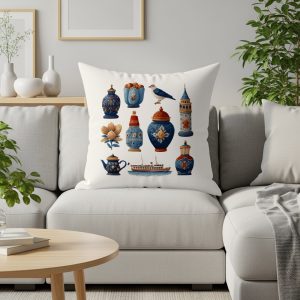 Charming Collection Depicting Traditional Turkish Pottery Pillows & Pillow Cases