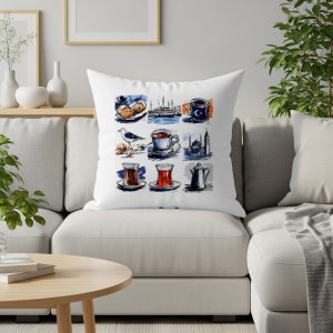 Turkish Tea Time Sketch Pattern Home Decor Pillows & Pillow Cases