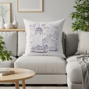 Artistic Sketch of Istanbul Tower and Street Scene Pillows & Pillow Cases