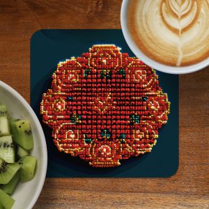 Red and Gold Geometric Design Home Accessory Coasters