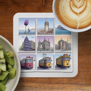 Istanbul Landmarks Cityscape Illustration Decorative Coasters