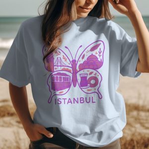 Istanbul Butterfly Skyline Landmarks Travel Design T-Shirts