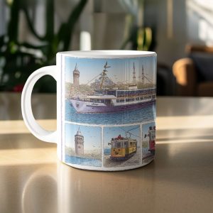 Istanbul Cityscape with Ferry and Trams Scenic View Mugs