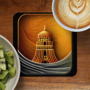 Golden Building Structure Spiral Background Art Style Coasters