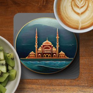Blue Sea and Mosque Artistic Presentation Round Coasters
