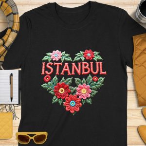Istanbul Design in Heart Shape Floral Decoration T-Shirts