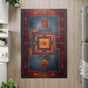 Artistic Bohemian Inspired Area In Blue and Red Tone Rugs