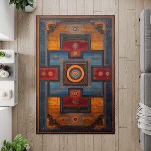 Geometric Patterns with Ethnic Border Accent for Living Room Rugs