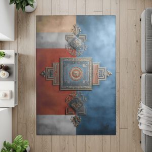 Ancient Inspired Mandala in Blue Red and White Rugs