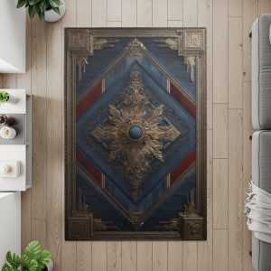 Intricate Diamond Pattern Golden Accent Detailed Rugs