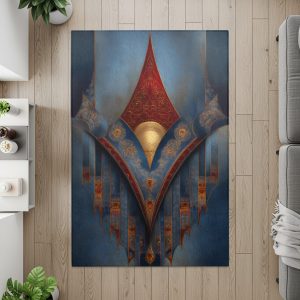 Exquisite Gold Detailing on Azure Blue Patterned Rugs