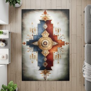 Geometric Patterns In Blue and Red Stylish Home Decor Rugs