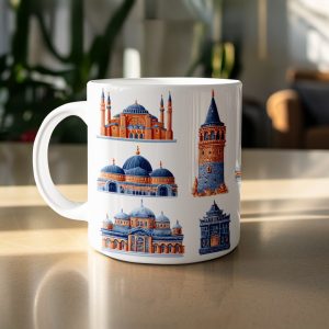 Blue And Orange Architectural Istanbul Theme Design Mugs