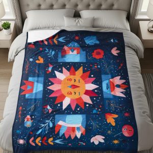 Colorful Sun Design with Plants and Stars Decorative Blankets