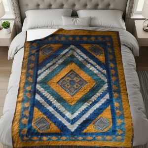 Patchwork Design Blue Yellow Diamond Patterns Blankets