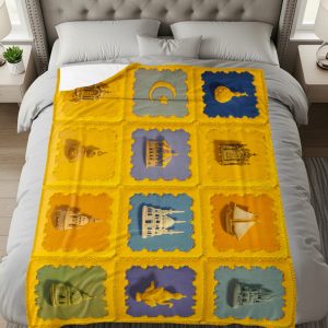Intricate Ramadan Designs on Yellow Textured Background Blankets