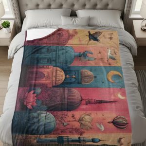 Abstract Towers Buildings and Celestial Art Print Blankets