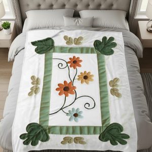 Floral Rectangle with Leaves Art Design Pattern Blankets