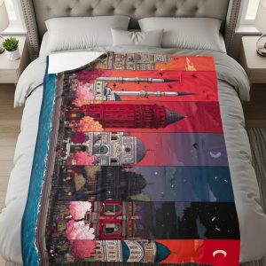 Istanbul Buildings at Night Time Artistic Design Blankets