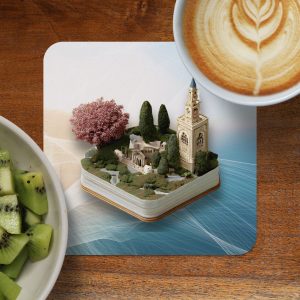Miniature City View on Book Artwork Decorative Coasters