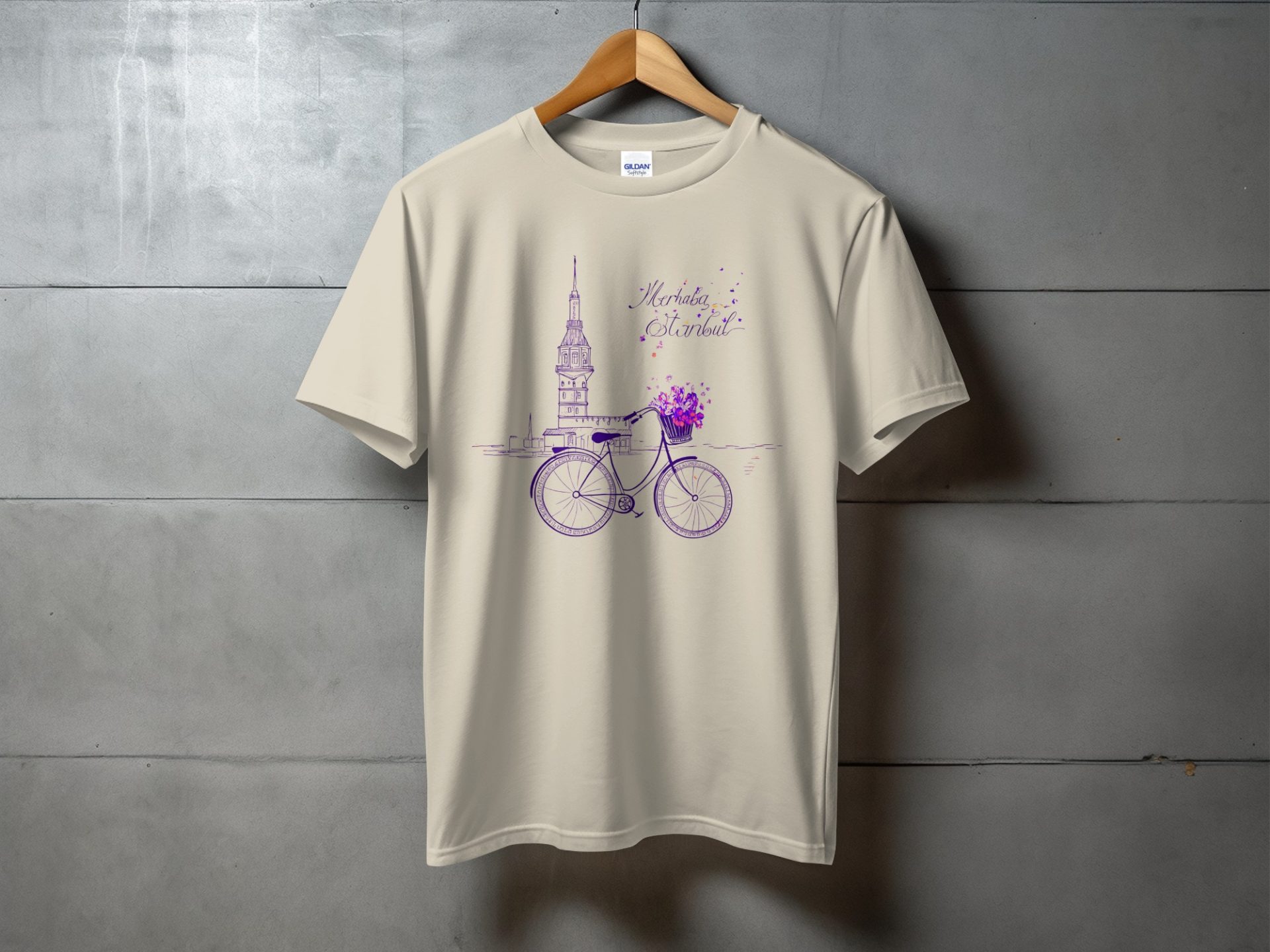 Merhaba Istanbul Tower with Bicycle Flowers Scene T-Shirts - Image 7