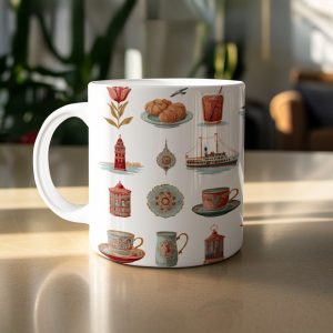 Turkish Inspired Illustrations On White Backdrop Mugs