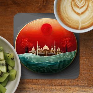 City Building at Sunset above Water Novelty Design Coasters