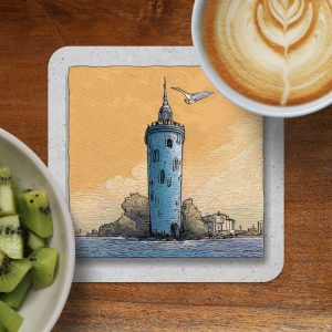 Nautical Art with Lighthouse and Flying Seagull Coasters