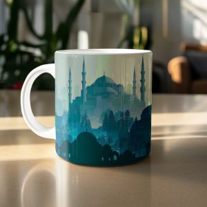 Istanbul Skyline Silhouette Featuring Mosques Design Mugs