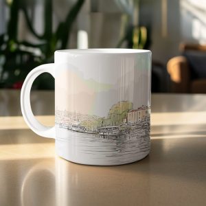 Istanbul View of Mosque Boats River Design Colorful Mugs