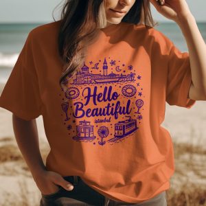 Hello Beautiful Istanbul T-Shirt, Hand Drawn Istanbul Landmarks Tee, Unique Istanbul Vacation Souvenir, Istanbul Lovers Gift Shirt