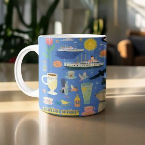 Colorful City Views And Wildlife Pattern Design Mugs