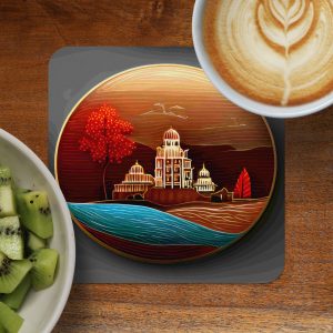 Red Tree Building Cityscape Abstract Art Design Coasters