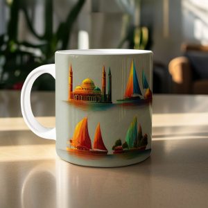 A Vivid Panorama with Boats and Buildings Pattern Mugs