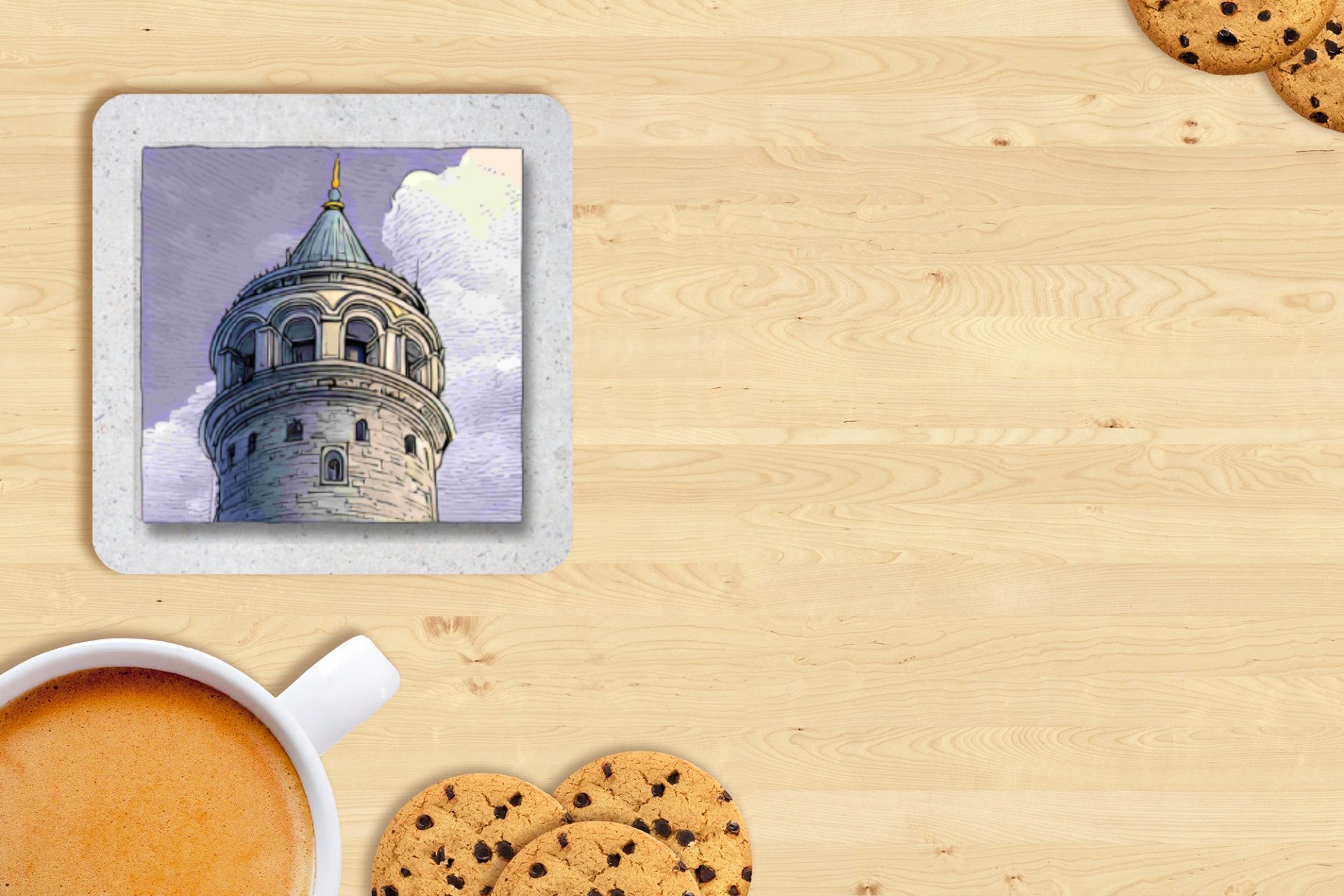 Galata Tower Istanbul Skyline Decorative Square Coasters - Image 3