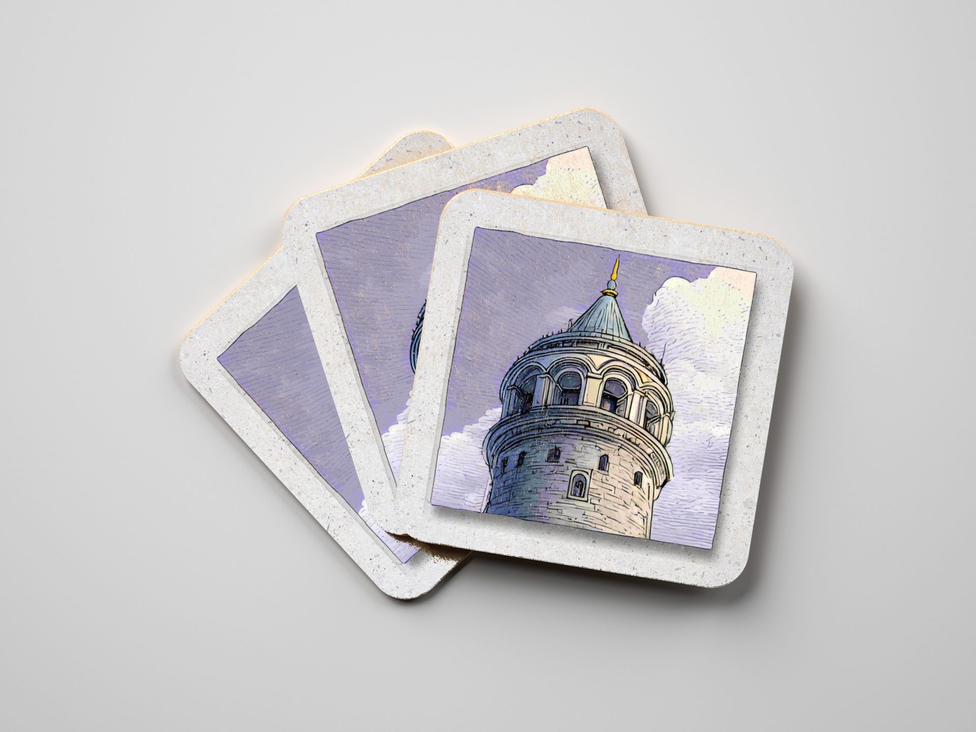 Galata Tower Istanbul Skyline Decorative Square Coasters - Image 5