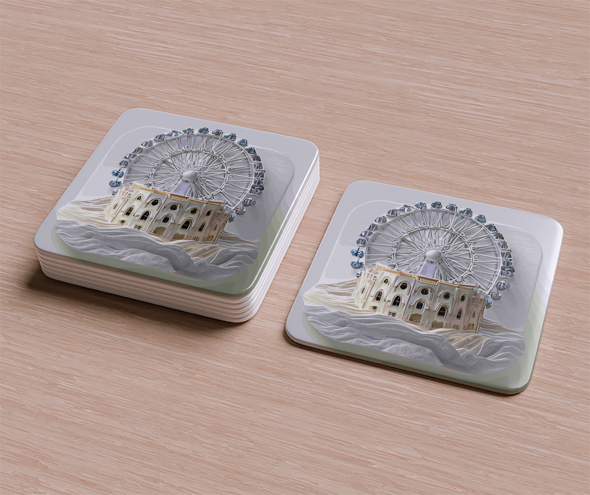 A Whimsical Ferris Wheel Design Decorative Art Coasters - Image 2