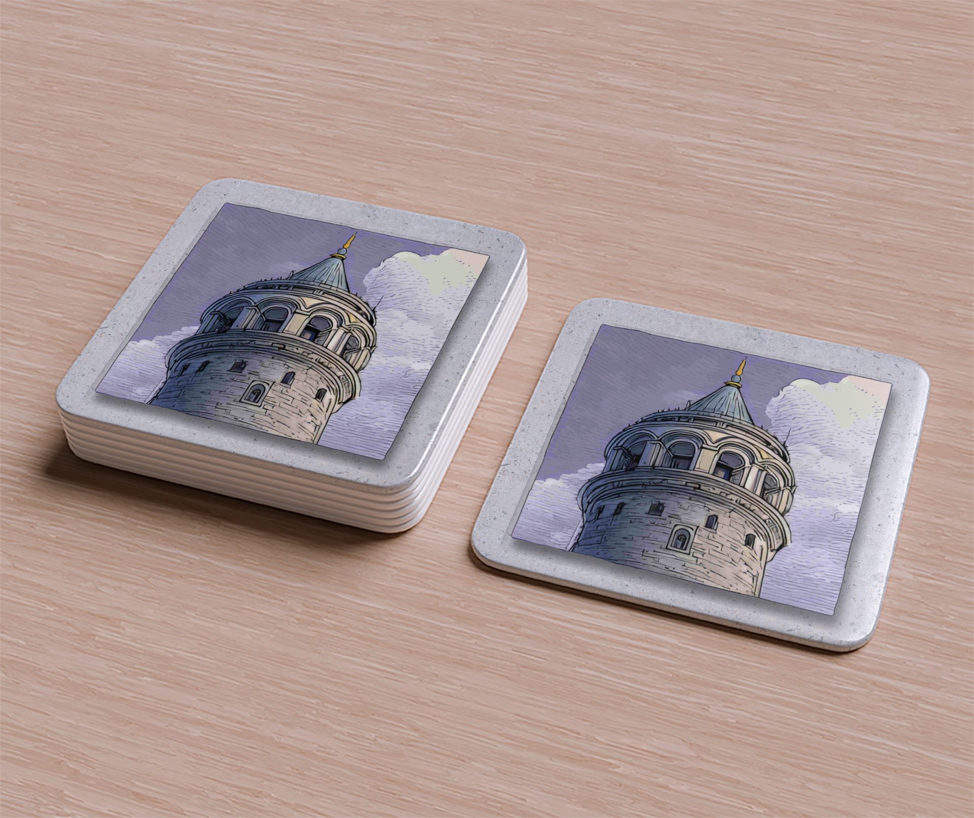 Galata Tower Istanbul Skyline Decorative Square Coasters - Image 2