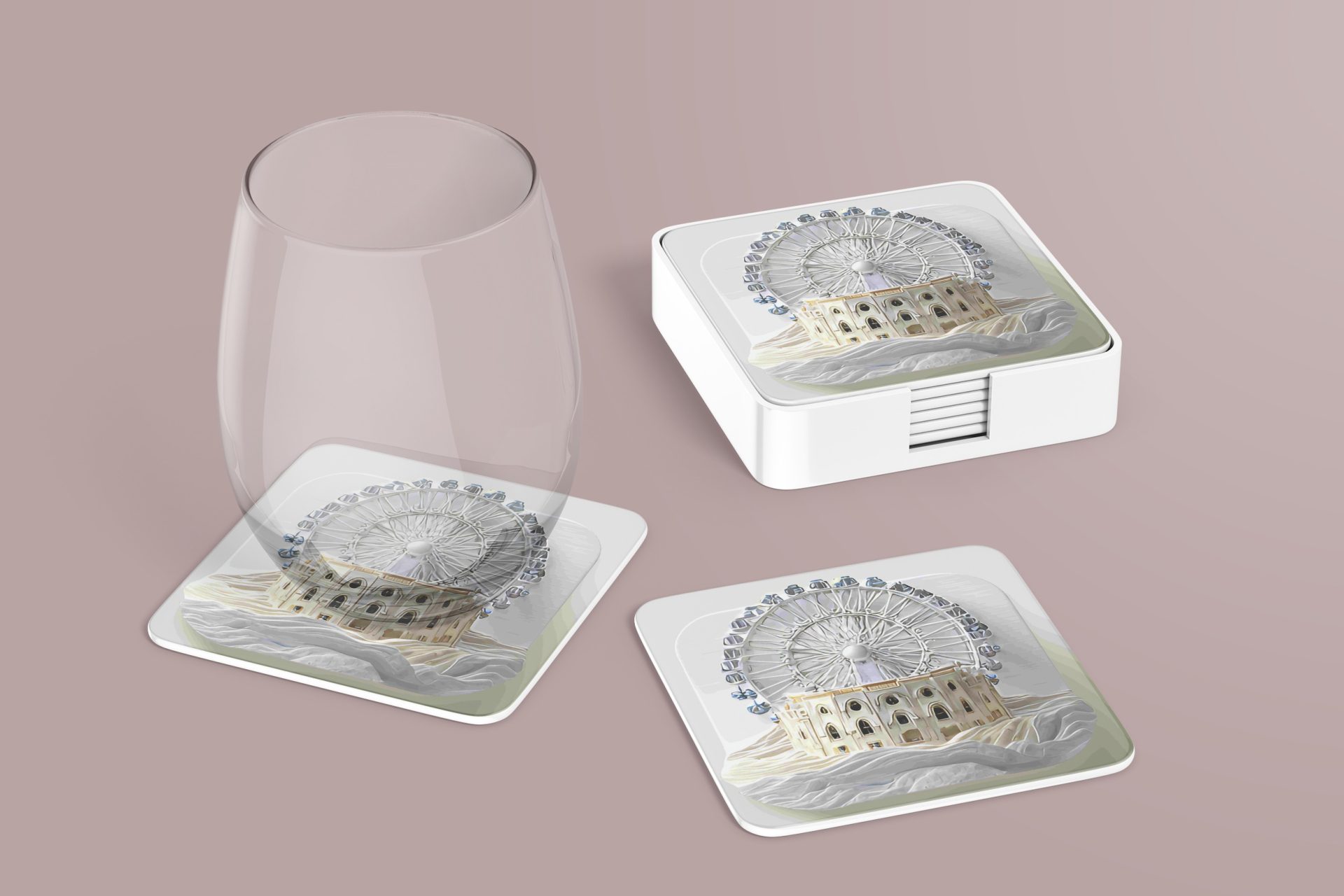 A Whimsical Ferris Wheel Design Decorative Art Coasters - Image 4