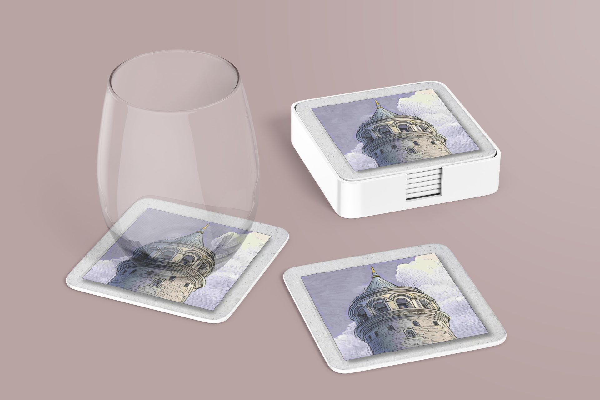 Galata Tower Istanbul Skyline Decorative Square Coasters - Image 4